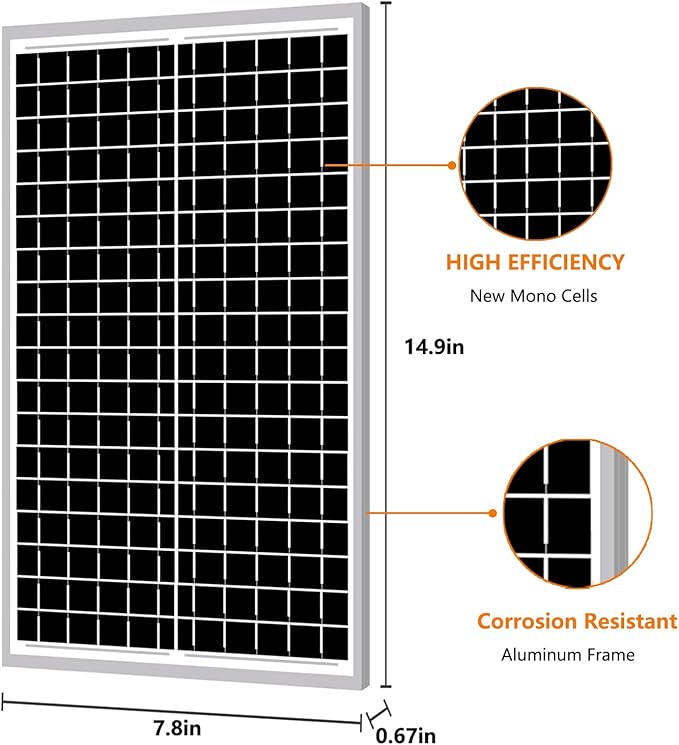 12V 10W Monocrystalline Solar Panel Battery Charger Portable for Vehicle Gate Opener Electrical