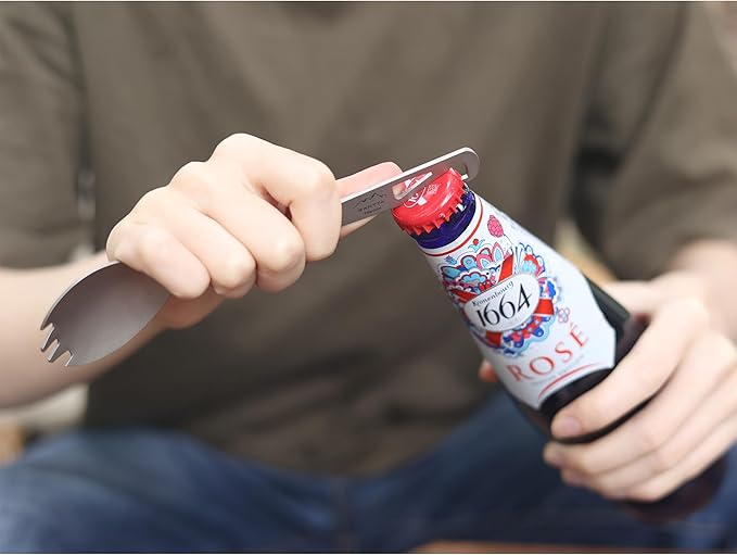 SANTTA Titanium 3-in-1 Camping Spork, Spoon, Fork & Bottle Opener Combo Utensil for Hiking and