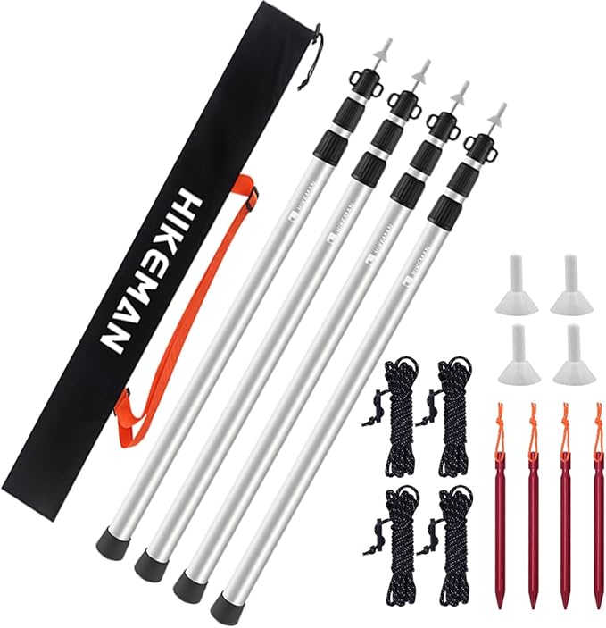 HIKEMAN Tent Poles Camping Poles for Tarp Awning Canopy Porch Sun Sails Tarpaulin Headroom