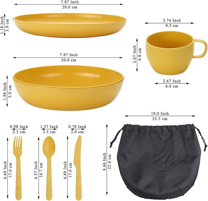 Berglander Camping Mess Kit with Bowl, Plate, Cup, Spoon, Fork, Knife and Carry Bag, Save Space