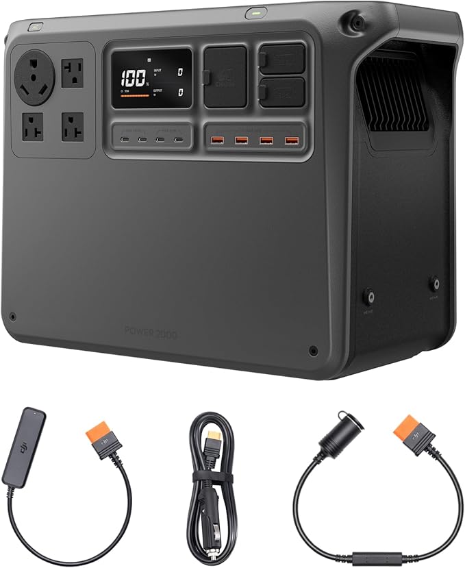 DJI Power 2000 Portable Power Station, 2048Wh LFP Battery, Compact Size, 3000W Stable Output, 0-80%