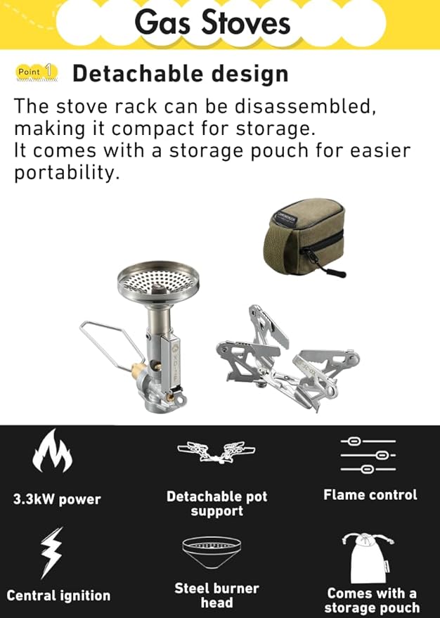 CAMPINGMOON Canister Top Stove Portable Compact Foldable w/igniter w/Gas Fuel Can Stabilizer