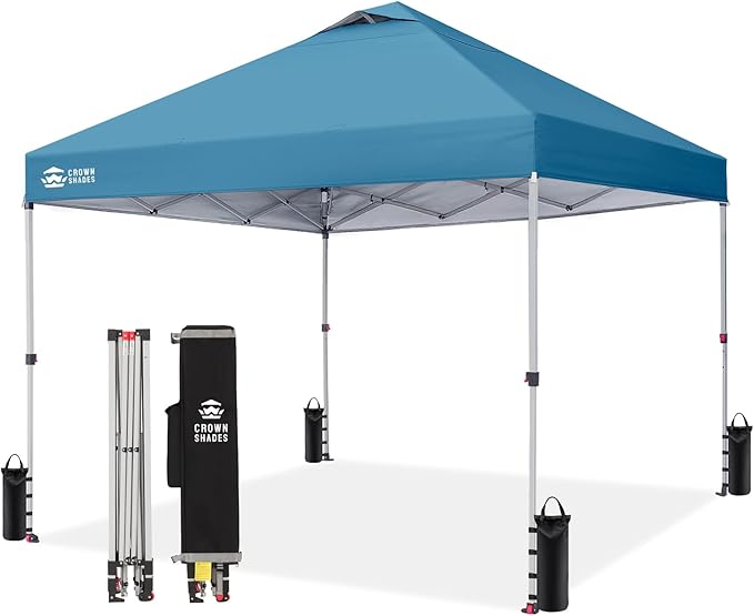 CROWN SHADES 10x10 Pop Up Canopy - Beach Tent with One Push Setup - Easy Outdoor Sun Shade for