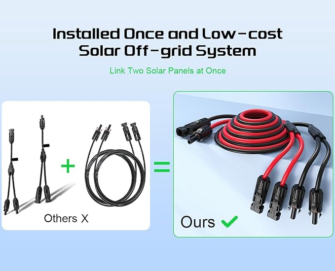 Bateria Power Y-Branch Solar Connectors Extension Cable, 10.8FT 12AWG Solar Cable Parallel Adaptor