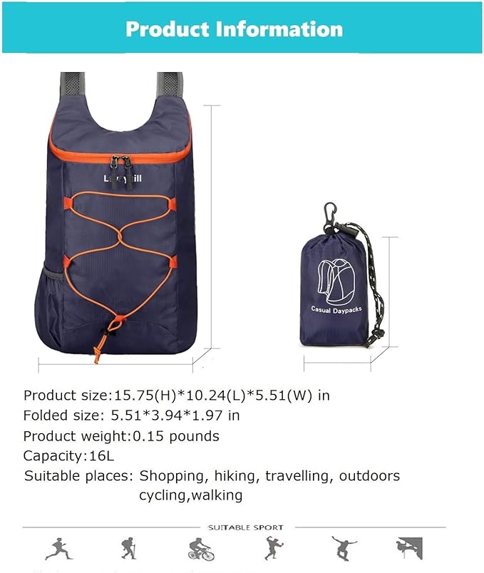 16L Lightweight Foldable Hiking-Backpack Small Packable-Daypack For Travel,Ultralight