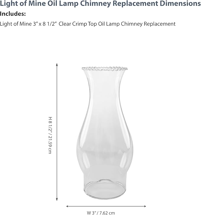 Light of Mine - 3" X 8.5" Crimp Top Oil Lamp Replacement Chimney (3" X 8 1/2")