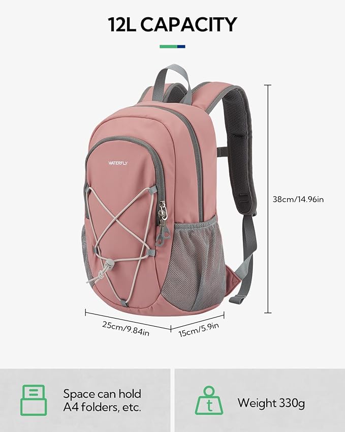 WATERFLY 12L Small Hiking Backpack: Day Pack Lightweight Travel Bag Camping Fitness Cycling Outdoor