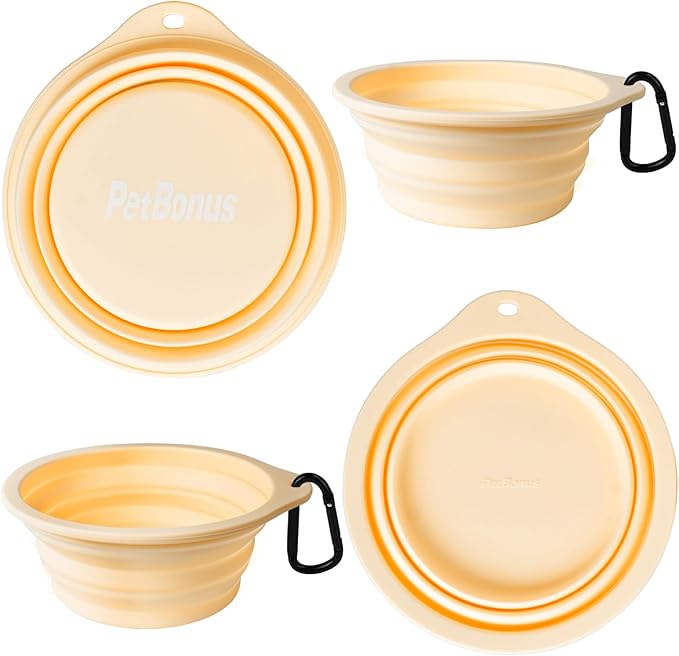 PetBonus 2-Pack Silicone Collapsible Dog Bowls, BPA Free Dishwasher Safe, Portable Foldable