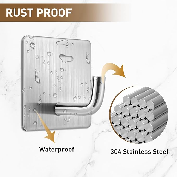 Mondoshop Adhesive Wall Hooks for Home and Kitchen Waterproof Stainless Steel Hooks for Home Office