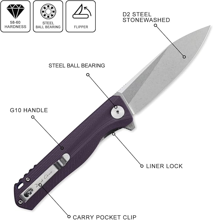 Petrified fish G10 handle D2 steel blade 2CR13 liner ball bearing flipper folding knife camping