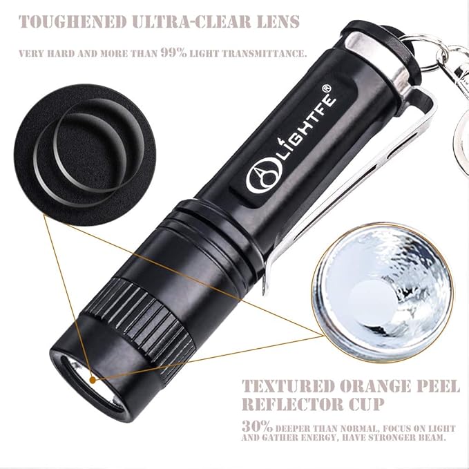 LIGHTFE Black Light 365nm UV Flashlight UV101D with High Power UV LED Source Keychain Light Powered