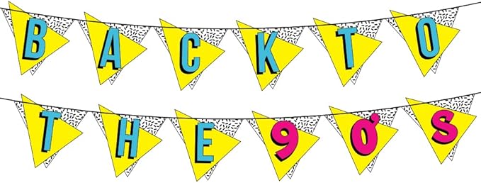 Back to the 90s Neon Banner - Funny Throwback 90's and 80's Theme Party Decoration, Favors &