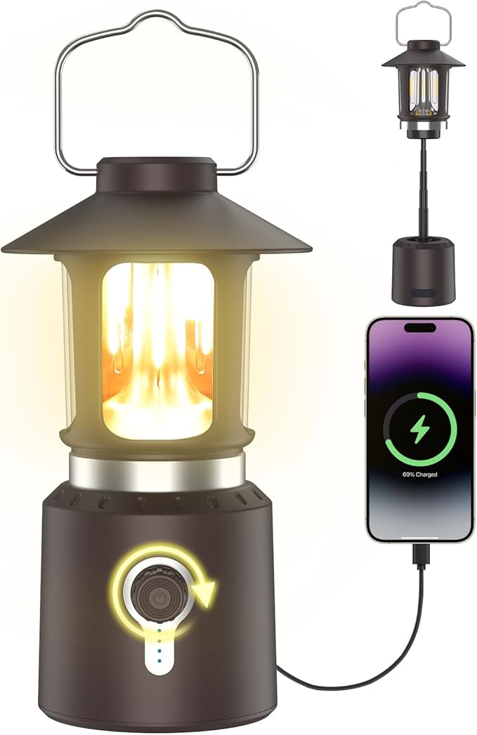 Retro Classic LED Camping Lantern, Rechargeable Stepless Dimming Vintage Lantern, 3 Light Modes