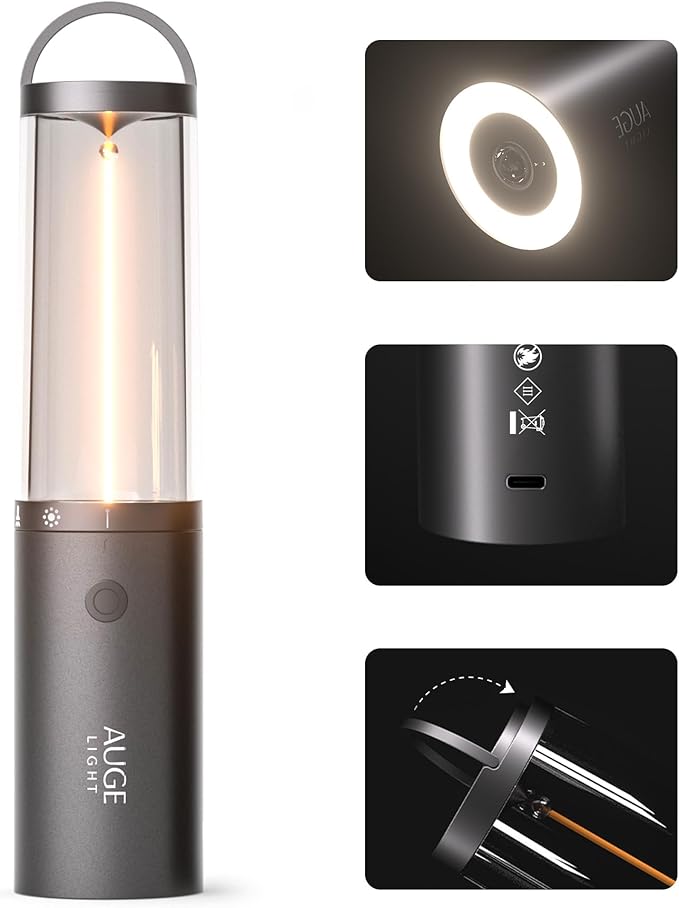 4-in 1 Portable Camping Lantern Rechargeable Camping Lights LED Flashlight with Hidden Hook SOS