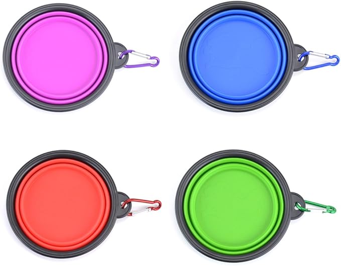 Collapsible Dog Bowls - 4 Pack, Portable Travel Water and Food Bowl with Carabiner Clip for Dogs