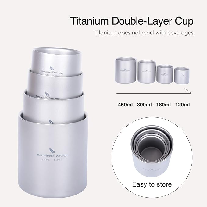 Boundless Voyage 3 in 1 Double Walled Titanium Cup Heat Resistant Mini Tea Drink Cup Outdoor