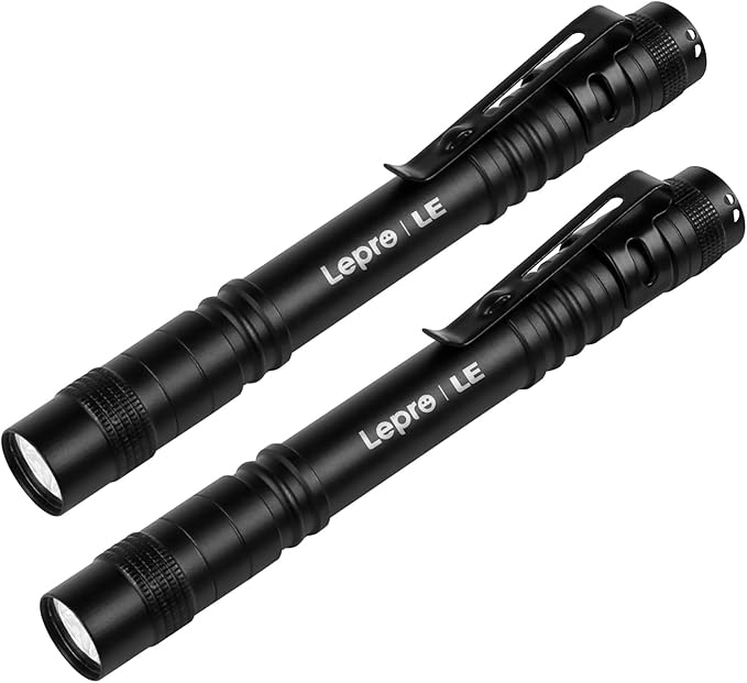 LE LED Pen Flashlights, Lightweight, Mini, Waterproof Pocket Flashlight with Clip, 2 Pack Small