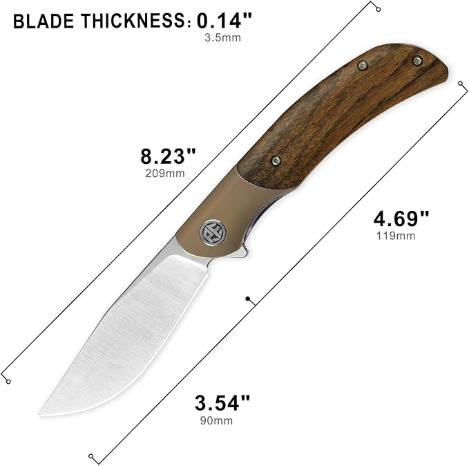 Petrified fish PFP09 Hourglass Folding Knife,3.54" K110 Steel Satin Blade, 3.88oz Titanium and