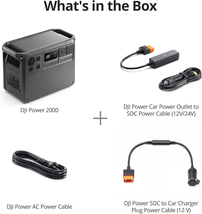 DJI Power 2000 Portable Power Station, 2048Wh LFP Battery, Compact Size, 3000W Stable Output, 0-80%