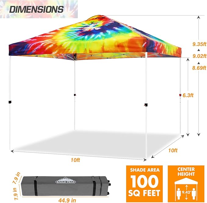 EAGLE PEAK Pop Up Canopy Tent with Wheeled Carry Bag, 8 Stakes, 4 Ropes, 4 Weight Bags, Easy Set Up