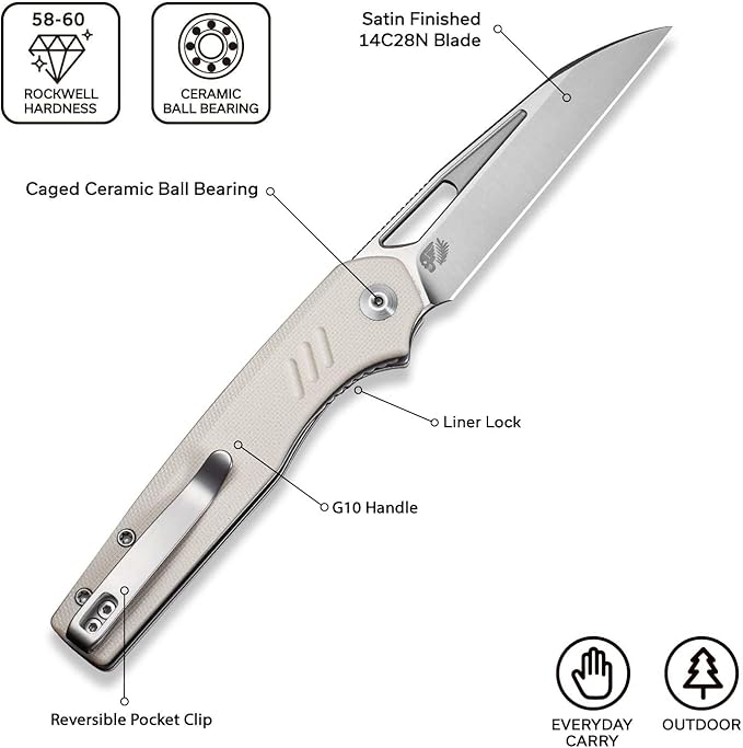 CIVIVI Guile Pocket Knife, Folding Knife for EDC, 3.25" Swedish 14C28N Blade G10 Handle with