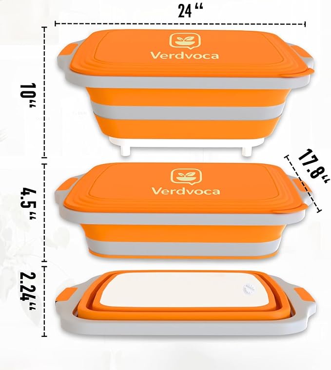 Collapsible BBQ Prep Tubs with Lids, Grill Cutting Board, Camping Sink with Drainage Hole for Meal