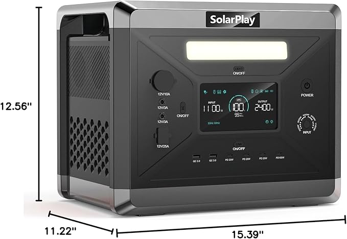 SolarPlay Portable Power Station, 2400W/2160Wh Solar Generator with 4 AC Outlets (4800W Peak)