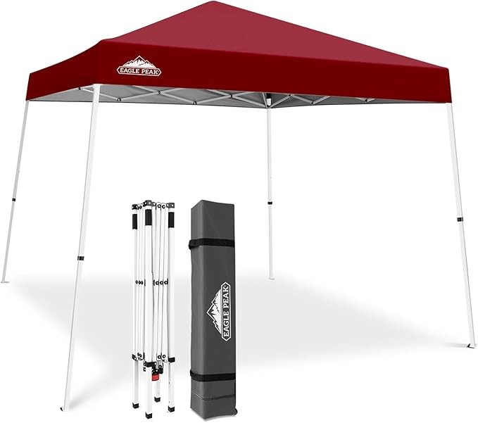 EAGLE PEAK 10x10 Slant Leg Pop-up Canopy Tent Easy One Person Setup Instant Outdoor Beach Canopy