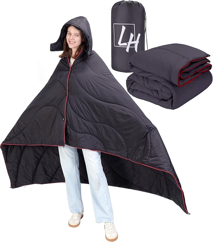 Outdoor Puffy Camping Blanket, Lightweight Down Alternative Puffy Waterproof Stadium Blanket with