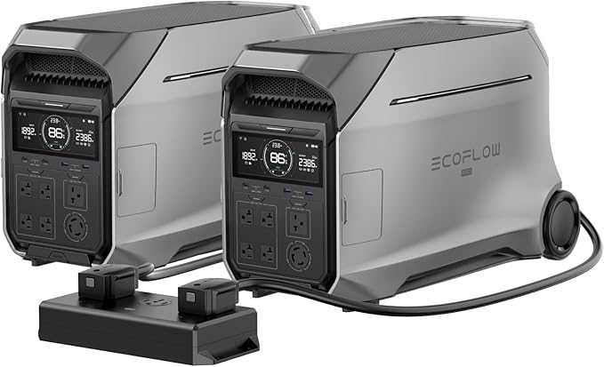 EF ECOFLOW 8kWh Home Battery Backup: 2 DELTA Pro 3 with 50 Amp Hub, 120/240V 8000W AC Output, Solar