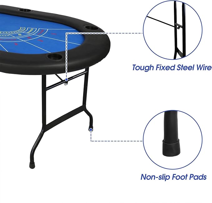 Upgrade 8 Player Poker Table for Blackjack Card Game, Foldable Texas Hold'em Table, Portable Casino