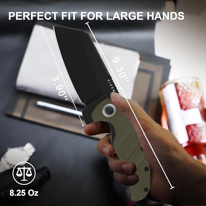Kizer C01C XL Sheepdog Pocket Knife, 3.9" D2 Sheepsfoot Blade EDC Folding Knife with Green G10