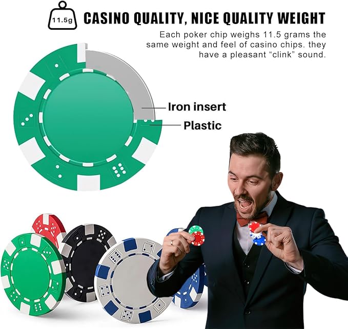 100PCS Green Casino Poker Chips Set, 11.5 Gram Plastic Clay Blank Game Chips for Poker Card Games