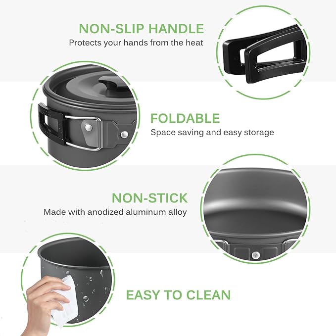 Lixada 33PCS Camping Cookware Kit Cookware Mess Kit Outdoor Cooking Utensils Kit with Tableware