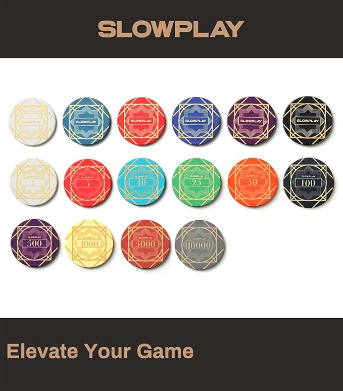 SLOWPLAY Nash Ceramic Poker Chips in Bulk, Casino Grade Ceramic 12-Gram Poker Chip for Texas