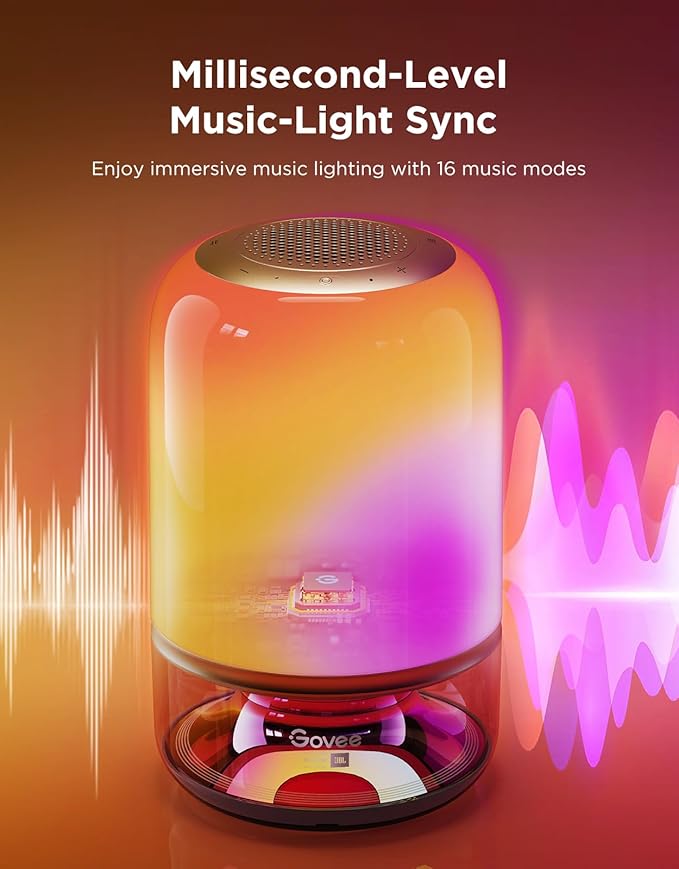 Govee Table Lamp 2 Pro x Sound by JBL, Smart Cordless Table Lamp with Speaker, Music-Light Sync, 16