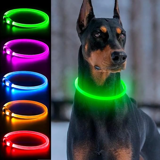 Light Up Dog Collar, Dlitk Rechargeable Cuttable LED Dog Collars, Pet Safety Light at Night Walking