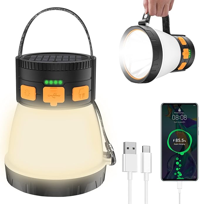 LED Camping Lantern, 1500 Lumens Camping Lantern Rechargeable with Solar Panel Charging
