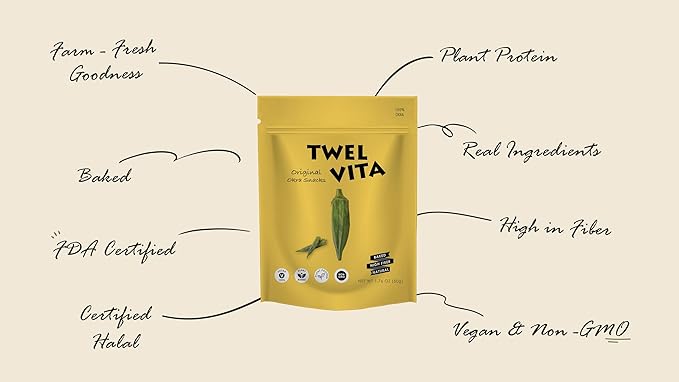 TwelVita Wholesome Baked Okra Crisps, Vegan Snacks, Clean Label, Non-GMO, Gluten-Free, 1.76 oz ea