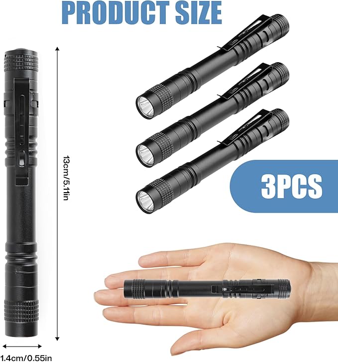 5.1" Mini Pocket Flashlight, Small LED Pen Light with Clip, 500 Lumen Torch White Light Powered by
