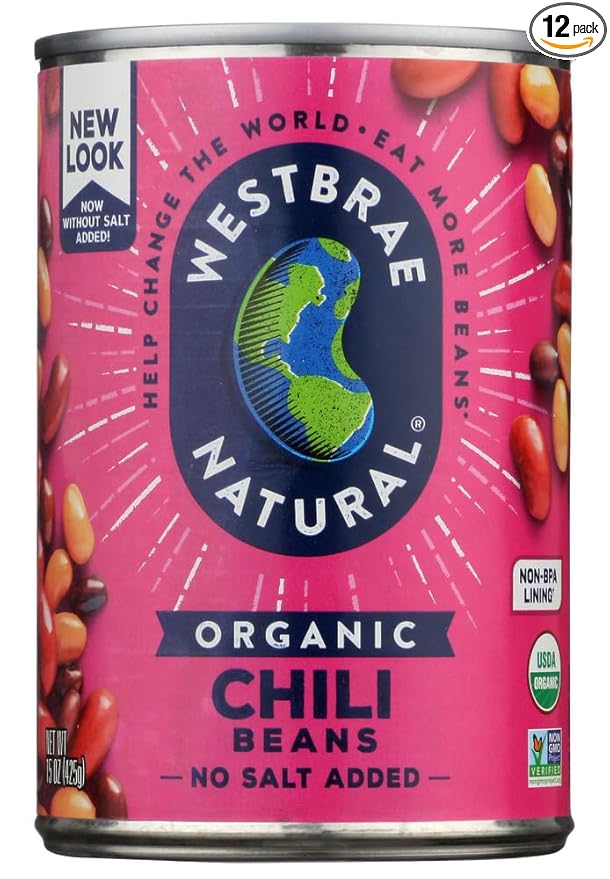 Westbrae Natural Organic Chili Beans, No Salt Added, 15 Oz (Pack of 12)