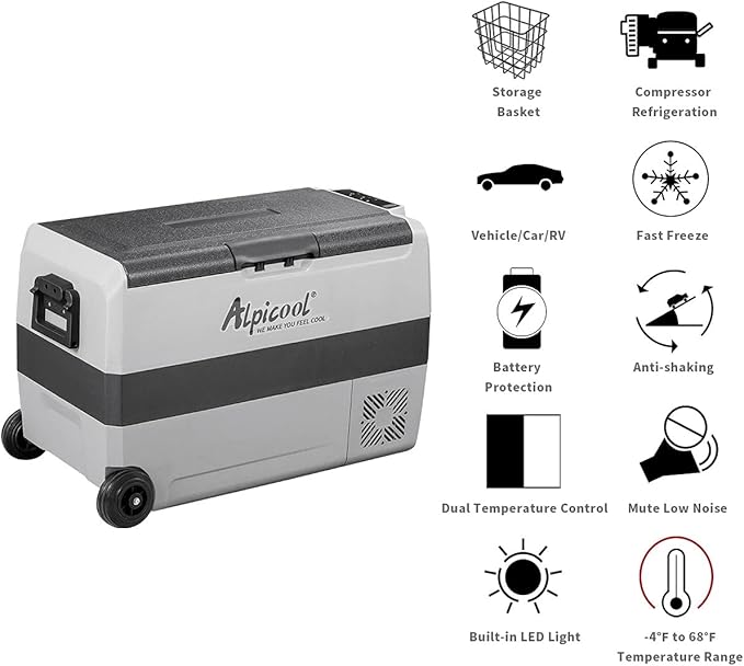 Alpicool T50 Dual Temperature Control 12 Volt Refrigerator 53 Quart Portable Car Fridge Freezer