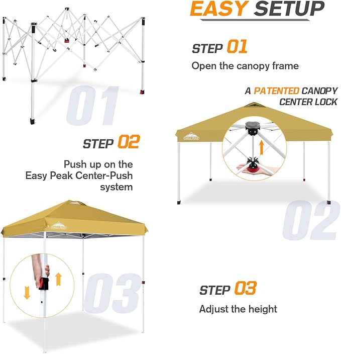 EAGLE PEAK Pop Up Canopy Tent with Wheeled Carry Bag, 8 Stakes, 4 Ropes, Easy Set Up Tent Canopy