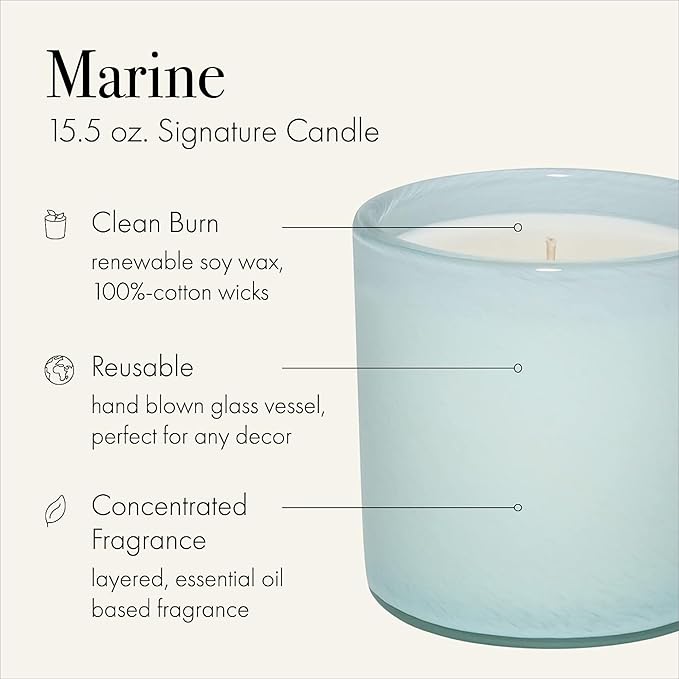 LAFCO New York Signature Candle, Marine - 15.5 oz, 2 Pack - 90-Hour Burn Time - Reusable, Hand