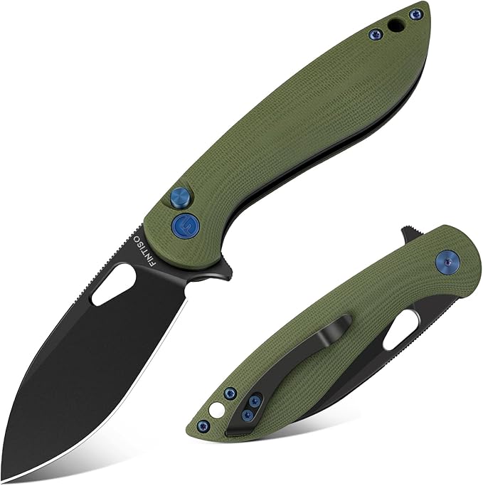 FINTISO Pocket Knife, 3.1" Premium 14C28N Blade Folding Knife with Button Lock, EDC Knife with G10