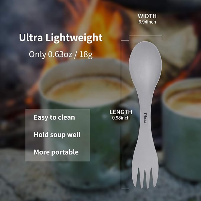 2 in 1 Titanium Spoon and Fork Combo Backpacking Utensils Lightweight Eco-Friendly Spork for