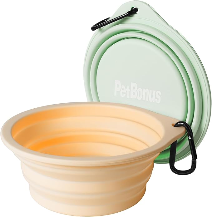 PetBonus 2-Pack Silicone Collapsible Dog Bowls, BPA Free Dishwasher Safe, Portable Foldable