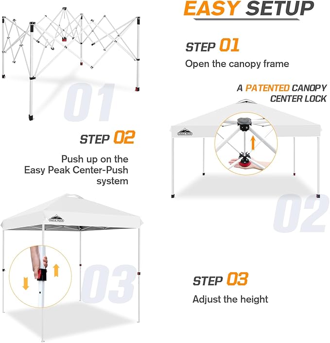 EAGLE PEAK Pop Up Canopy Tent with Wheeled Carry Bag, 8 Stakes, 4 Ropes, Easy Set Up Tent Canopy