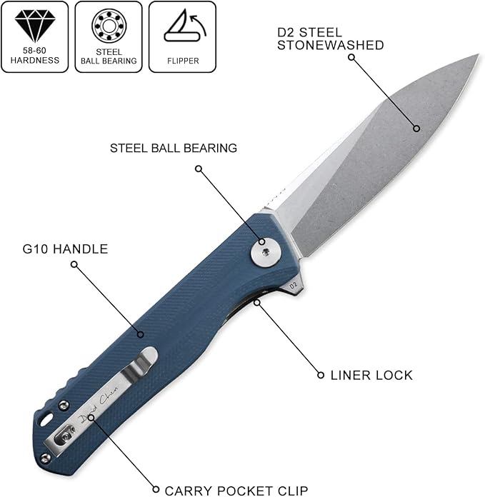 Petrified fish G10 handle D2 steel blade 2CR13 liner ball bearing flipper folding knife camping