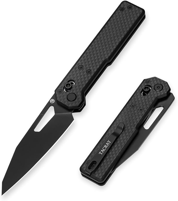 Tarcus Folding Pocket Knife, 3.5" D2 Steel DLC Blade Carbon Fiber Overlay Handle, Lightweight EDC